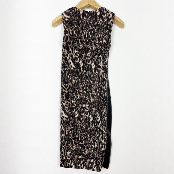 DANIER 🇨🇦 Women’s Animal‎ Print & Leather Sleeveless Dress Ruching Size 8 - Picture 8 of 10